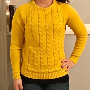 Lands End Drifter Mustard Cable Knit Sweater
